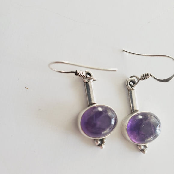 Vintage Sterling Silver Indian Amethyst Drop Earrings - Picture 5 of 6